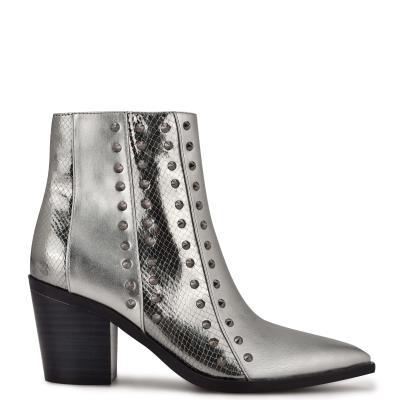 Nine West What Studded Block Heel Blau Grau | 7680RUDFN