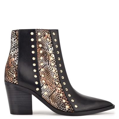 Nine West What Studded Block Heel Schwarz Gold | 0158OVNJU