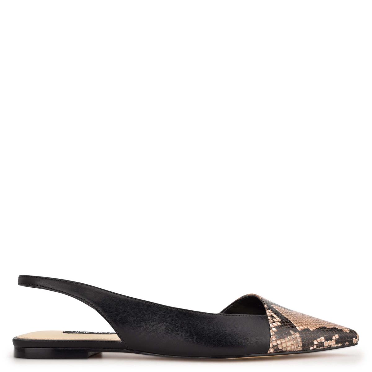 Nine West Beads Slingback Pointy Kappe Schwarz Schlangenoptik | 6715ZECAR