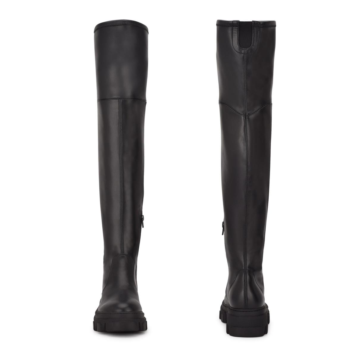 Nine West Cellie Over the Knee Lug Sole Schwarz | 1572IFLNQ