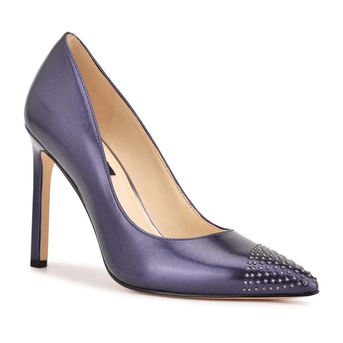 Nine West Tadaa Studded Pointy Kappe Navy | 4185JOYNH