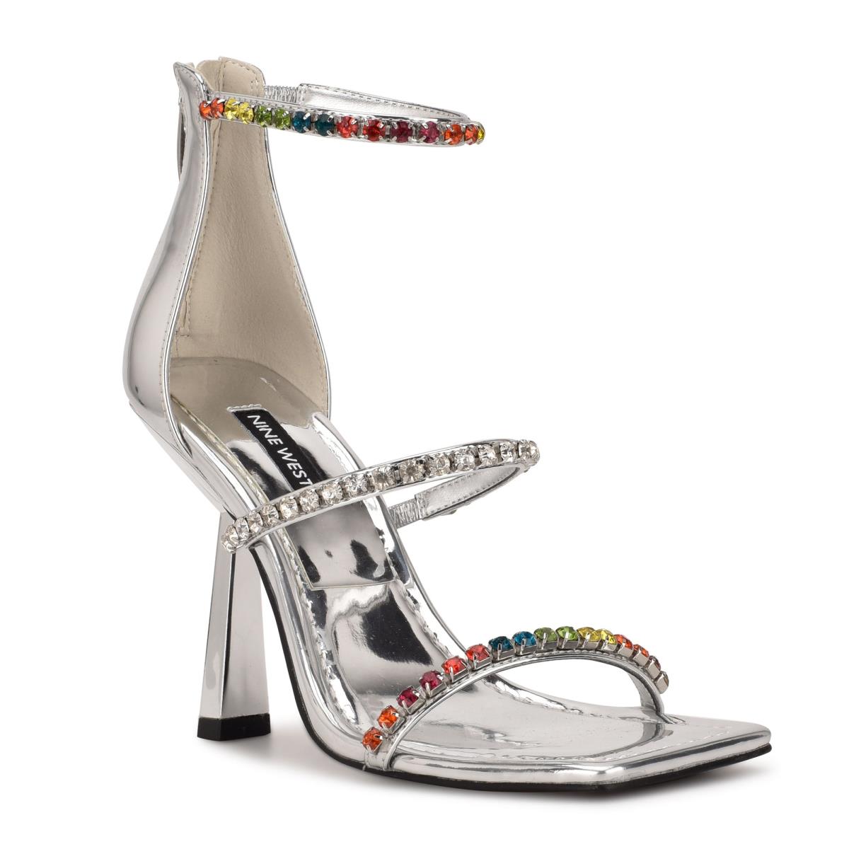 Nine West Vavoom Rhinestone Riemchen Silber Mehrfarbig | 3184AUKBV